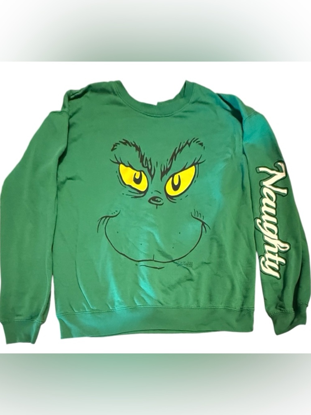 Green Grinch Face 'Naughty' Crewneck Sweatshirt